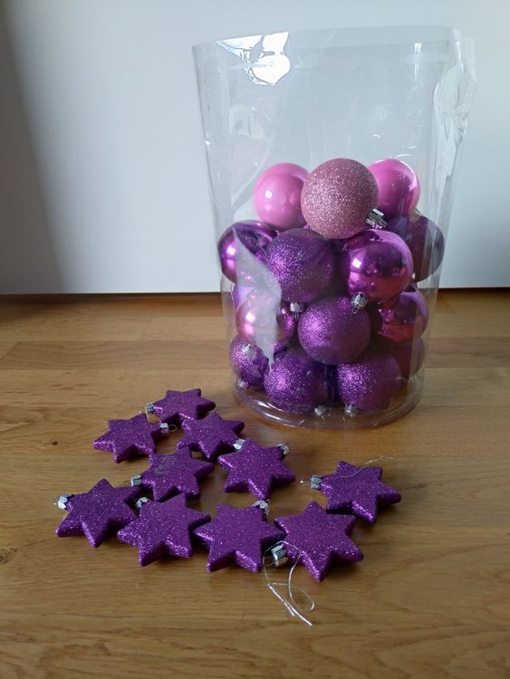 24 Christbaumkugeln + Sterne, lila (Weihnachtskugeln Deko) Kaufen auf