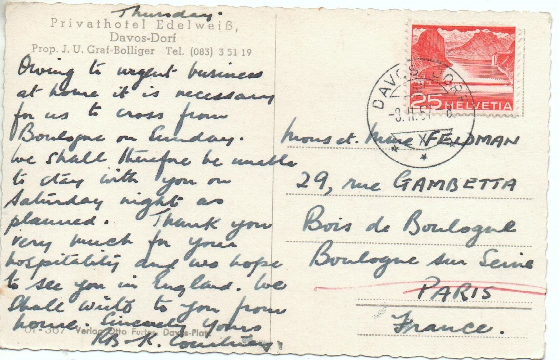 Cartoline postali: DAVOS Hotel Penison Edelweiss - Coiffeur – Usato da Jona venduto da philajona 1
