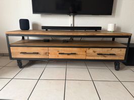 TV-Board Holz Metall mit drei Schubladen gebraucht