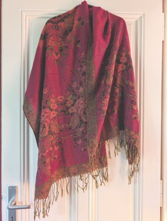 Doux pashmina en laine rose foncé/vert olive