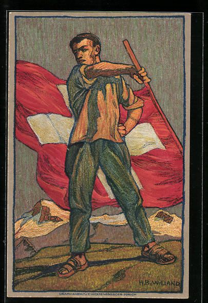 Ansichtskarten: Schweizer Bundesfeier 1912, Mann schwenk – Gebraucht aus Berlin von bartko-reher