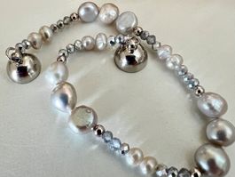 Unikat Perlenarmband Silberne Barockperlen & Glasschliff