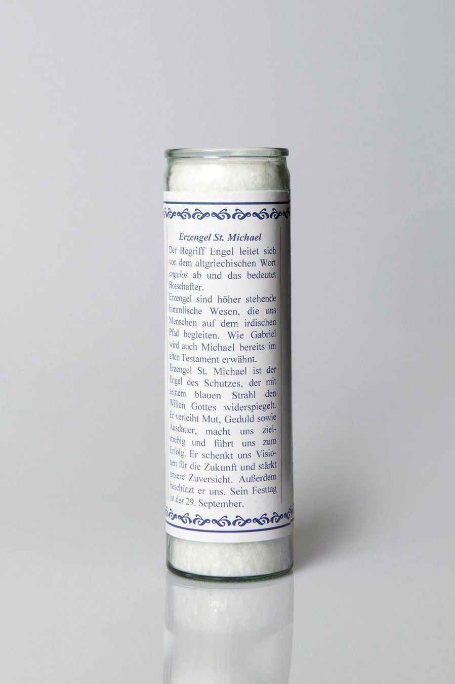 Kerzen: Erzengel Michael Glas-Kerze 100h Brennd – Neu und originalverpackt aus Altdorf UR von Reiki-Therapeutin 1