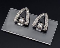 Vinatge Art Deco Stil Ohrclips; Schwarz mit Strass