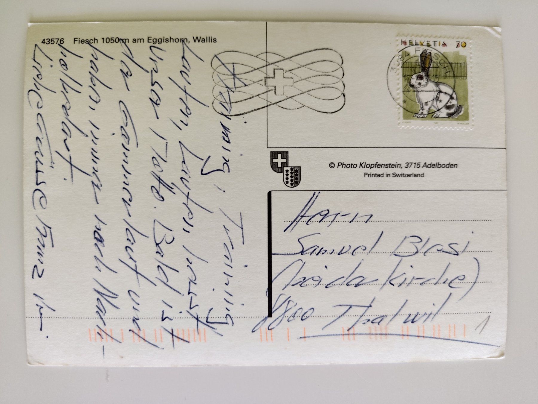 Cartoline postali: Fiesch dat. 1984, Winterlandschaft mit Schnee, Wallis! – Usato da Ohmstal venduto da Lebensfreude05 1
