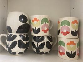 .Retro Look SkandinavienTassen Set Style Blumen
