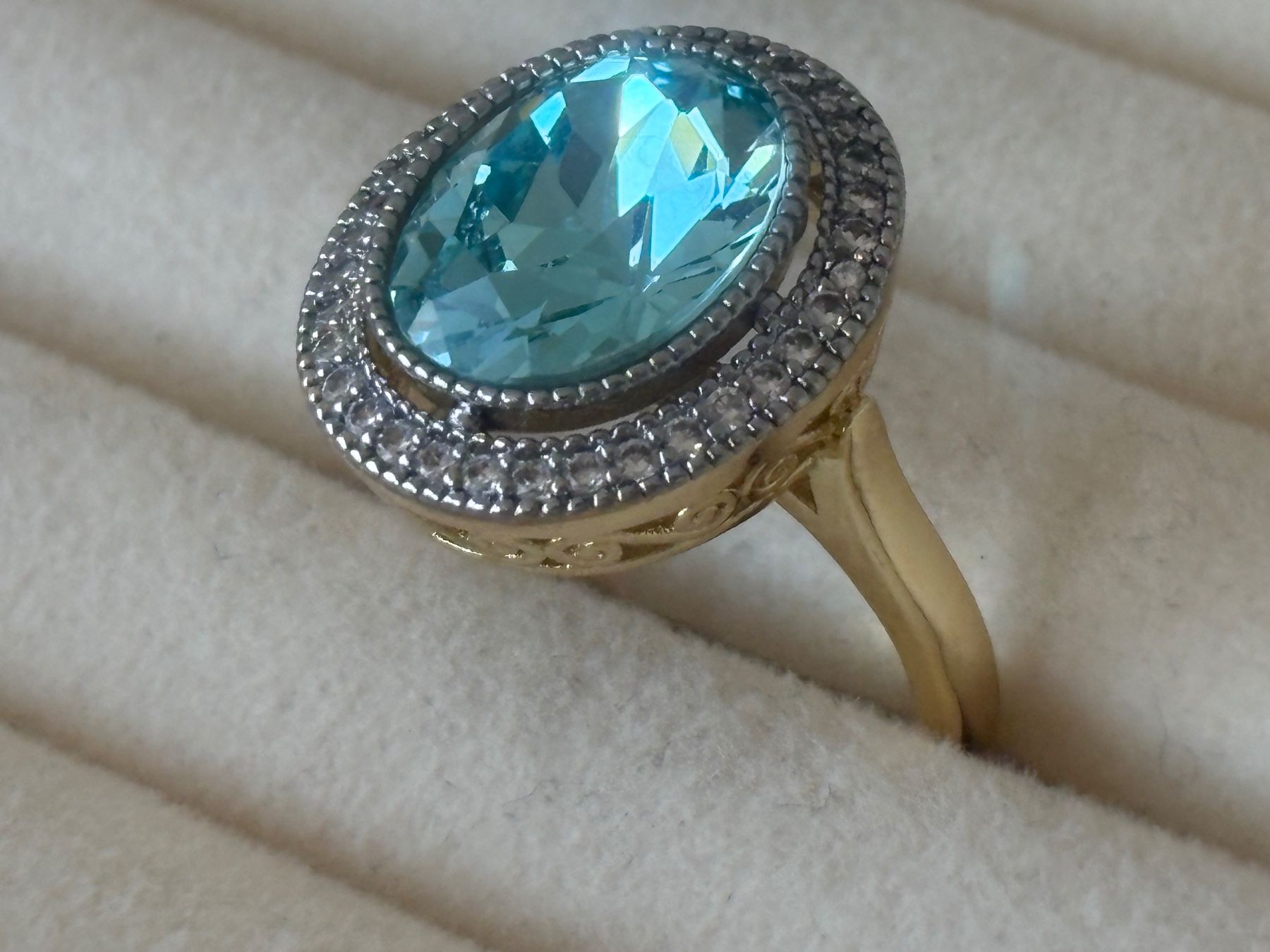 Bagues: Luxus Elegante Gr.18/8 Ring Farbe: Gold/hellblau – Neuf (Voir description) à Biel-Bienne par Roserosse13 1
