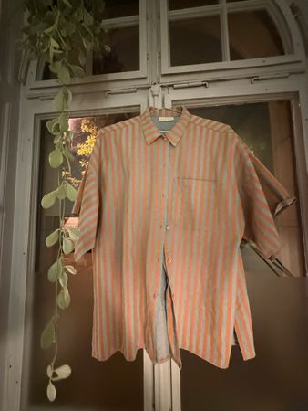 Kurzarmhemd gestreift orange grau Oversize