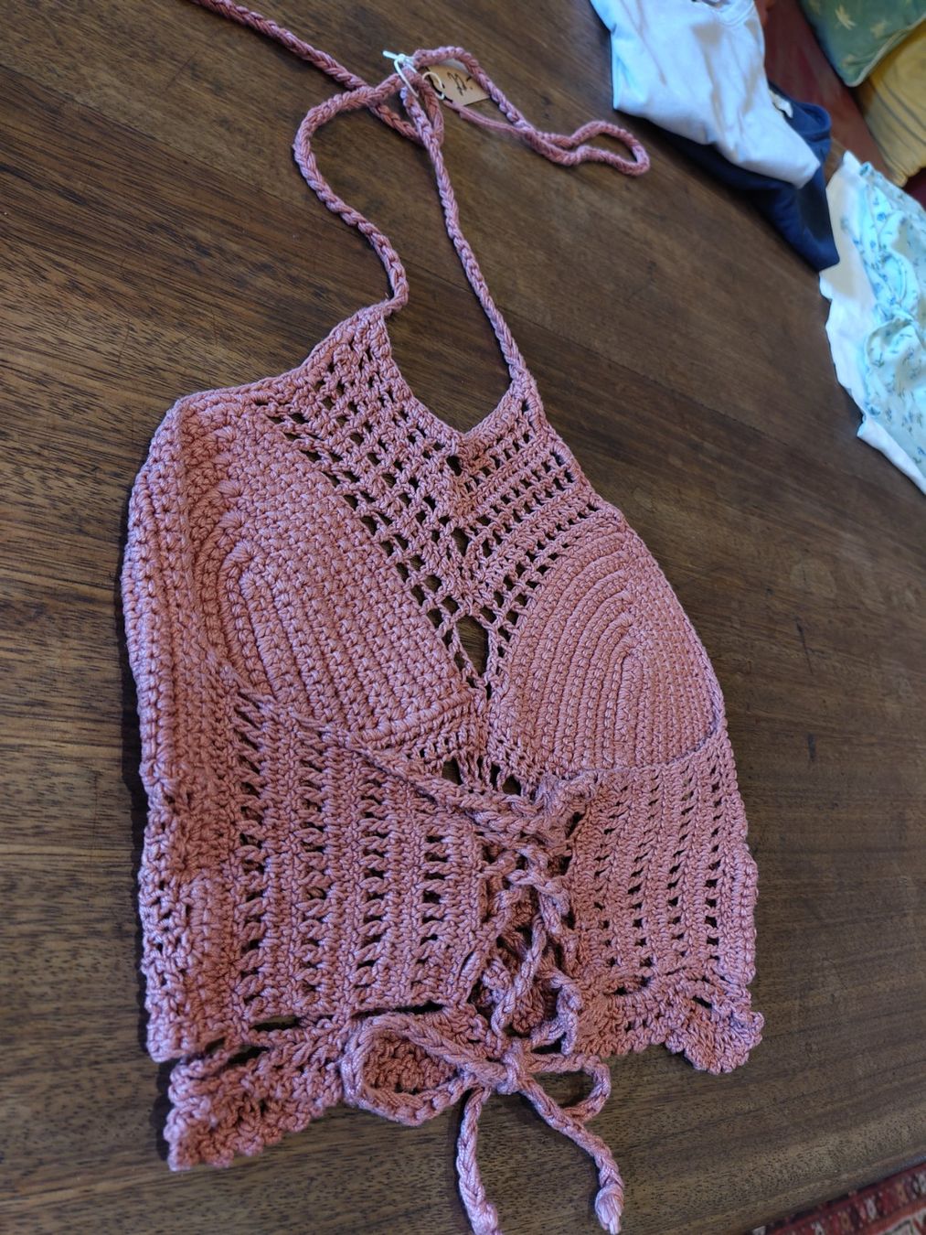 Top: Gehäckeltes crop top rosa S – Nuovo (secondo la descrizione) da Losone venduto da ell_nora89 1