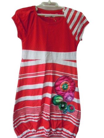 Gr 134/140 Desigual weiches Sommer Kleid rot weiss L 70cm