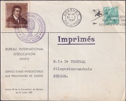 1941, BIE, Nr.II (Vorläufer, braun) auf Drucksache von Genf