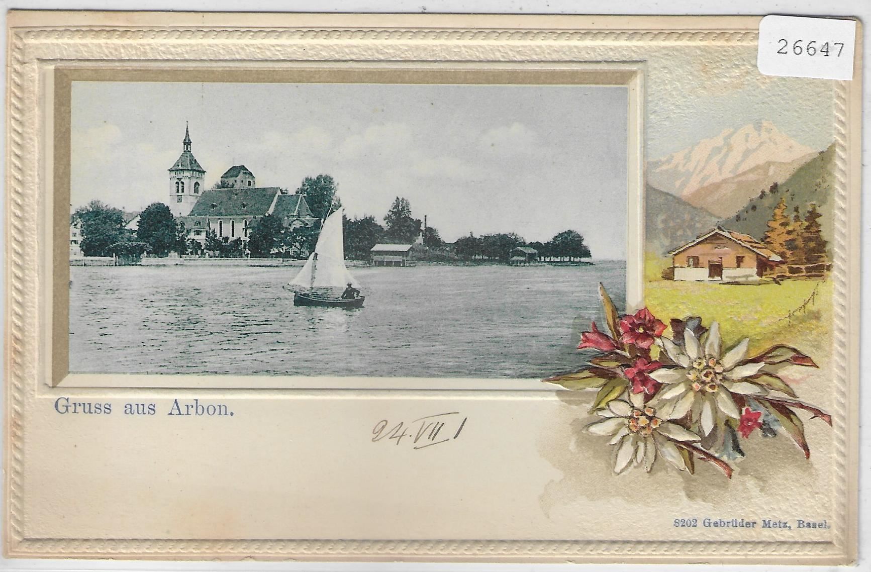 Ansichtskarten: Gruss aus Arbon - Präge-Litho – Gebraucht aus Ettingen von Kartenplanet