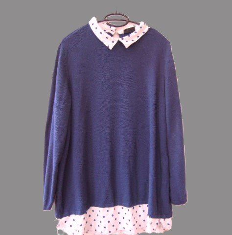 Maglioni & Felpe: ca. Gr. 44 Pulli blau integrierter Bluseneinsatz gepunktet – Usato da Basel venduto da frau.sommerwind