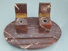 Schreibgarnitur Marmor dunkel mit zwei Tintenfässern