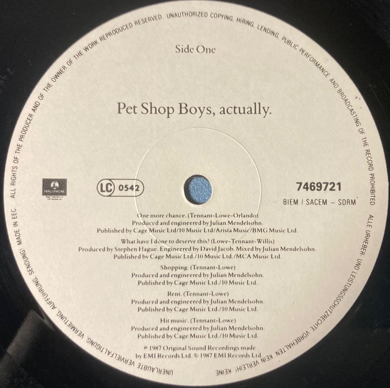 Schallplatten: PET SHOP BOYS - ACTUALLY – Gebraucht aus Poliez-Pittet von Newtown-Records 3