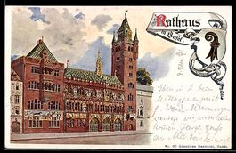 Künstler-AK Basel, Blick zum Rathaus