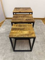 3er Beistelltisch-Set Industrial | Massivholz & Metall