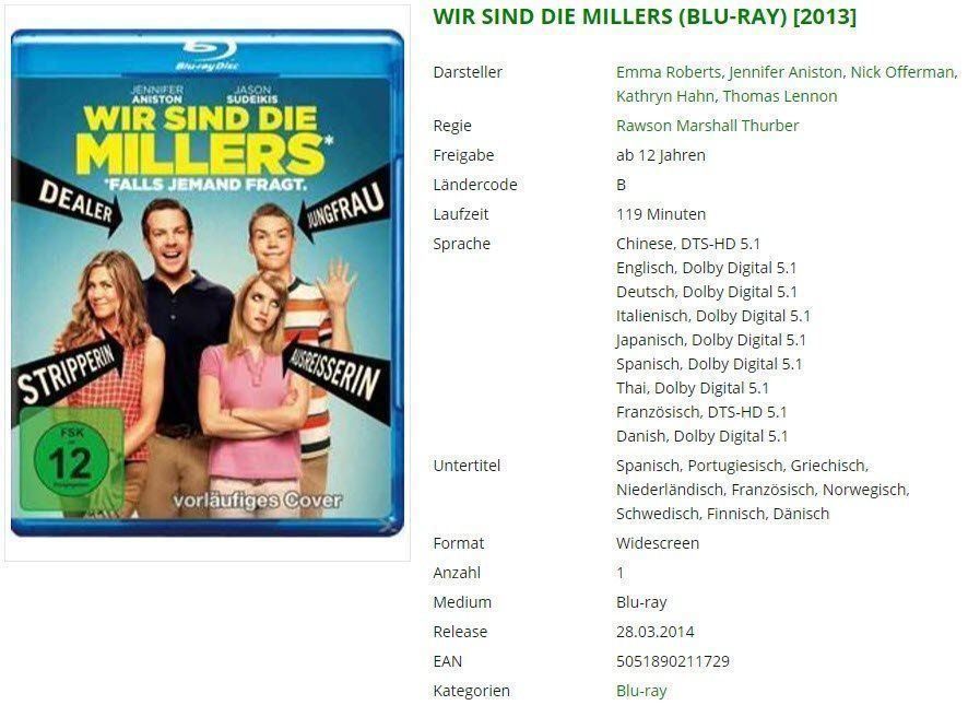 Alle DVDs: WIR SIND DIE MILLERS (BLU-RAY) – Gebraucht aus Buchrain von Sssschaller