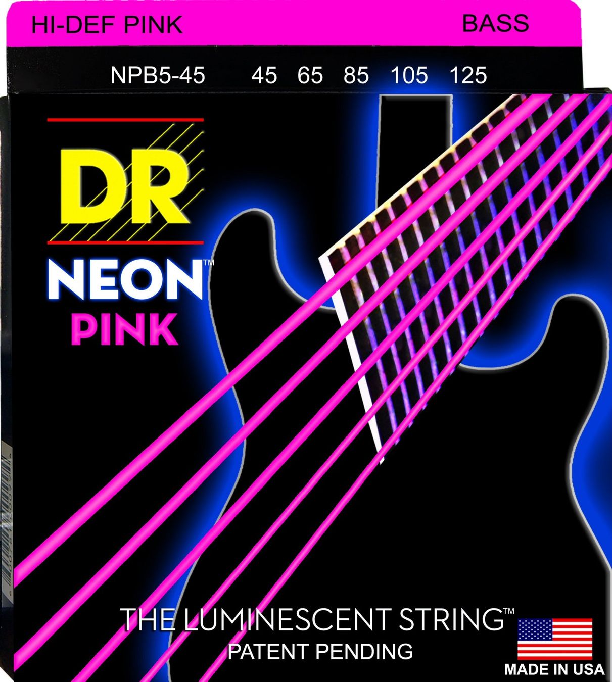 Strumenti musicali: DR Electric Bass Strings:NEON Pink 5-String @ 45-125 – Nuovo e nell'imballaggio originale da Zofingen venduto da Rodeln