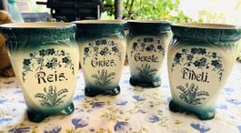 4 Vintage-Küchenbehälter für Gerste, Gries, Fideli und Reis
