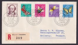 PJ 1954, FDC J153-157, schmales Format nach Dänemark