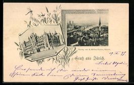 AK Zürich, Ortsansicht mit Kirche, 1898