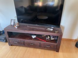 TV Möbel Holz dunkel 3 Schubladen Breite 140cm