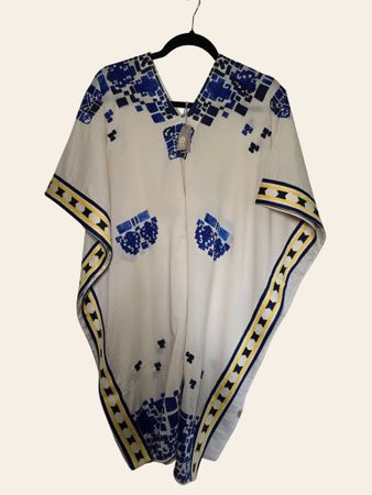Schickes Damen Ponchomit blauem Print, Einheitsgröße
