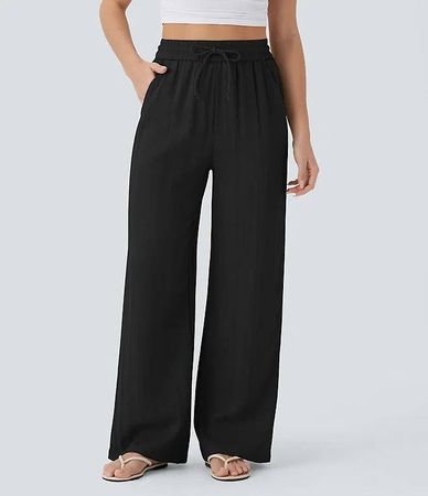 Schwarze lässige Hose mit Leinengefühl