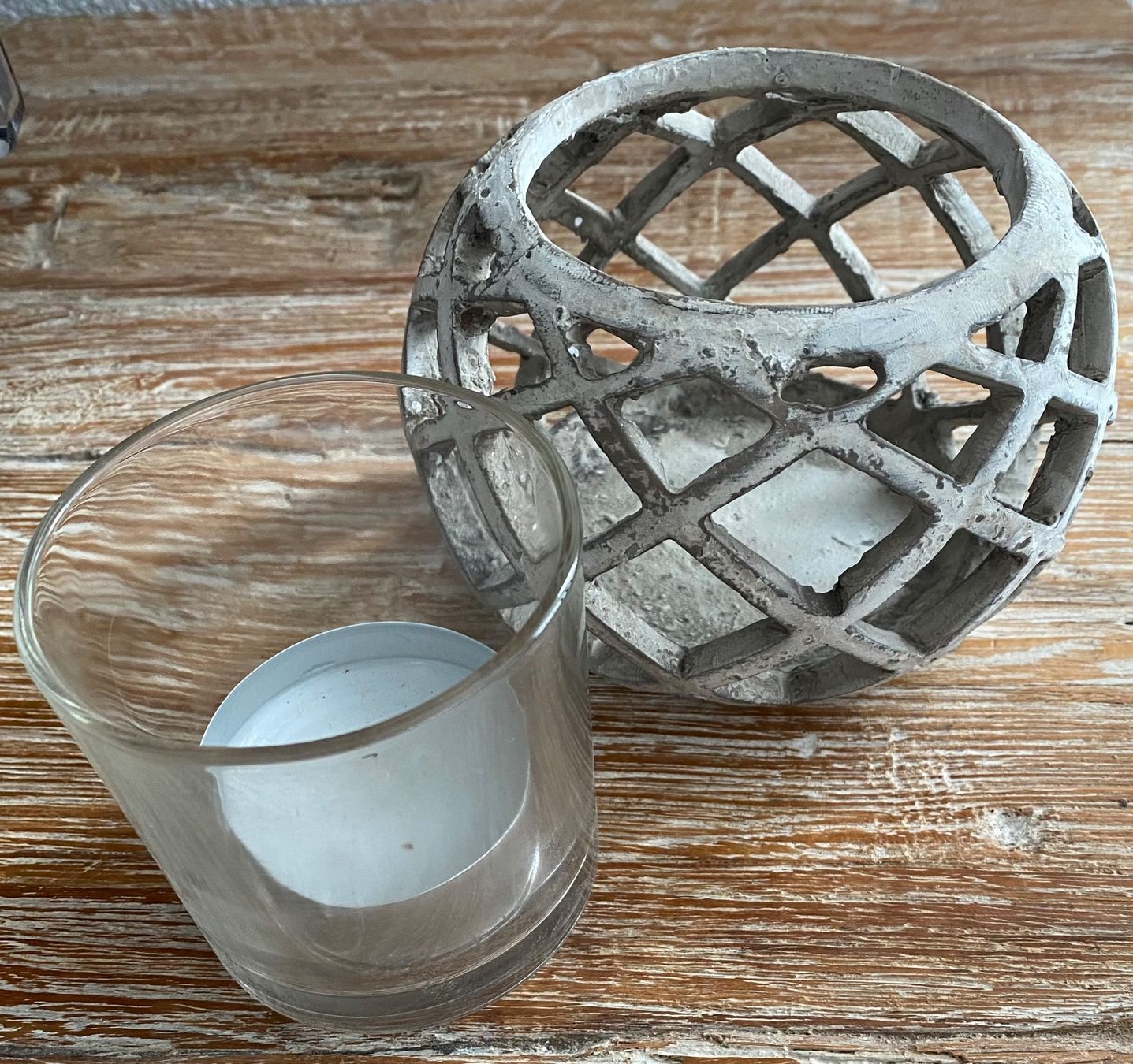 Portacandele: Rustikales Windlicht/Teelichthalter mit Glas, Shabby Chic – Usato da Reichenburg venduto da Noxima 3