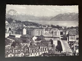 Lausanne, Pont Bessière und im Hintergrund die Alpen 1956