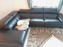 Grosses Leder-Ecksofa Schwarz (285x230 cm)