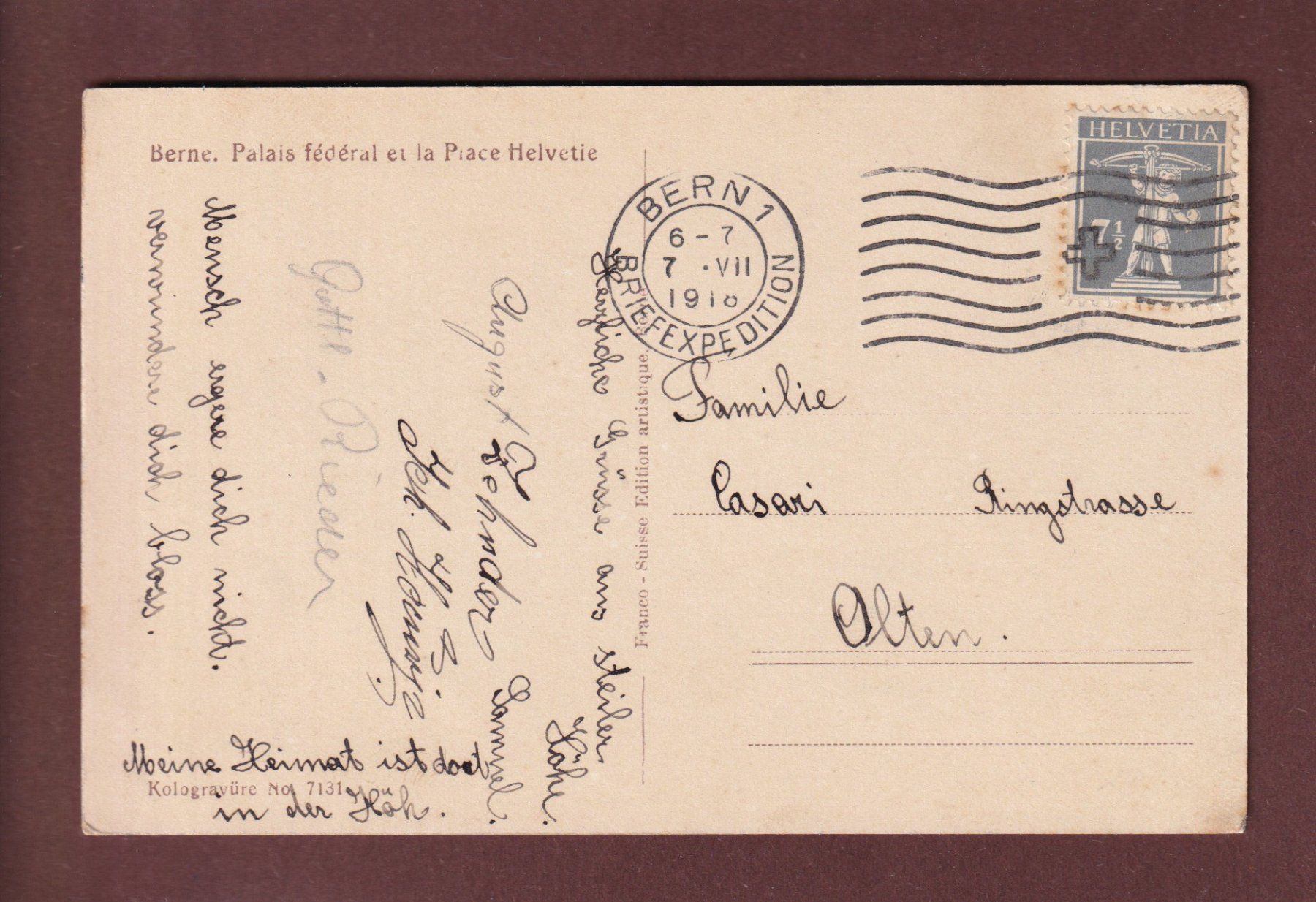Cartoline postali: BERN - Bundespalast - Tram - 1918 – Usato da Pully venduto da nicecards 1