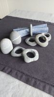 Steingut, 6 Serviettenringe und Salz/Pfeffer