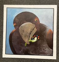 Serigrafie / Krähe mit Raupe signiert Künstler?   (ID B5832)