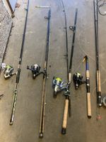 Angelset mit Angelruten Rollen und Kescher gebraucht
