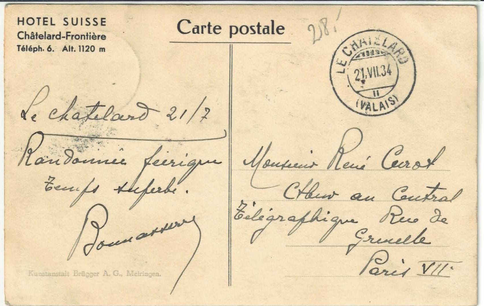 Cartoline postali: Hotel Suisse Chatelard-Frontiere – Usato da Ettingen venduto da Kartenplanet 1