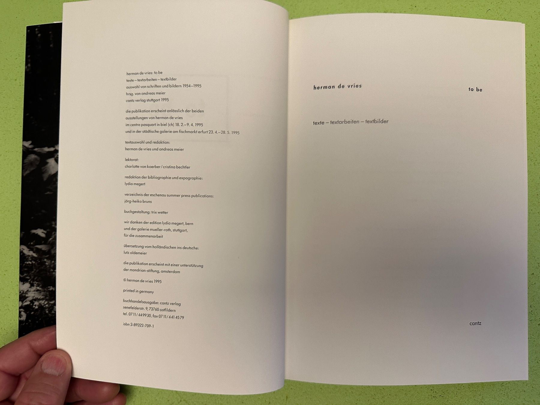 Libri: Andreas Meier: Hermann de Vries. to be. – Usato da Zürich venduto da allp 2