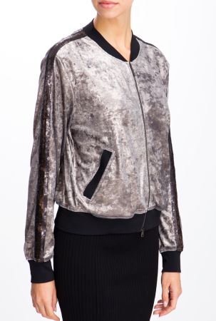 Marc Cain Jacke Bomberjacke Samt grau mit Pailletten 38