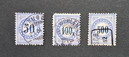Portomarken SBK 12, 13 & 14 gestempelt, Faserpapier