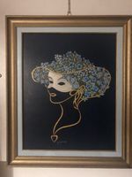Tableau Art Déco Masque Fleuri, Peinture Originale Signée