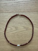 Stilvolle Kette aus Naturstein Granat mit Naturperle- neu