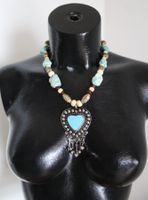 Edelstein Boho - Style-Halskette mit Herzanhänger 32 cm