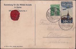 1913, Vorläufer AARAU (Nr. I) auf Karte mit Attest, 1000.-++