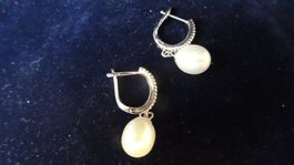 Elegante  Perlen Ohrringe mit Zirkonia Silber 925