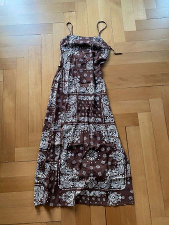 Neues H&M Maxikleid, Gr. XS/34, Leinenmix, Braun mit Paisley