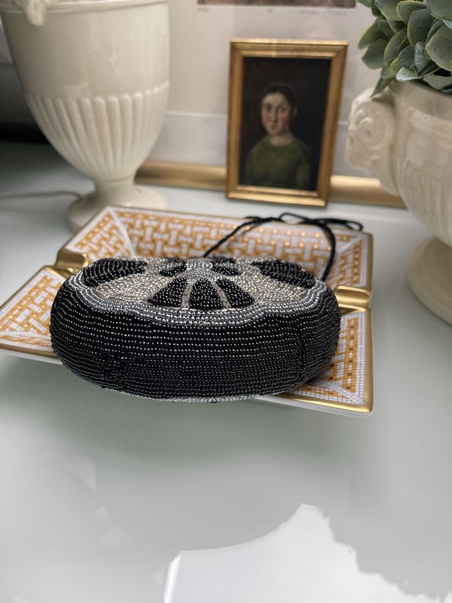 Borse da donna: Art-Deco Perlen-Abendtasche | Schwarz & Silber | Handbestick – Usato da Winkel venduto da Glamour-Style 8