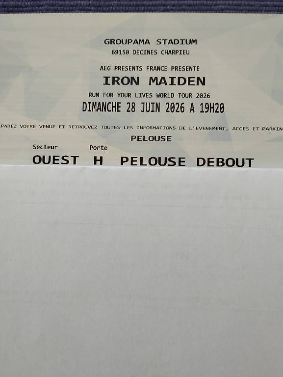 Banknoten: 1 Billet concert Iron Maiden Lyon  – Gebraucht aus Etagnières von DiCanio67