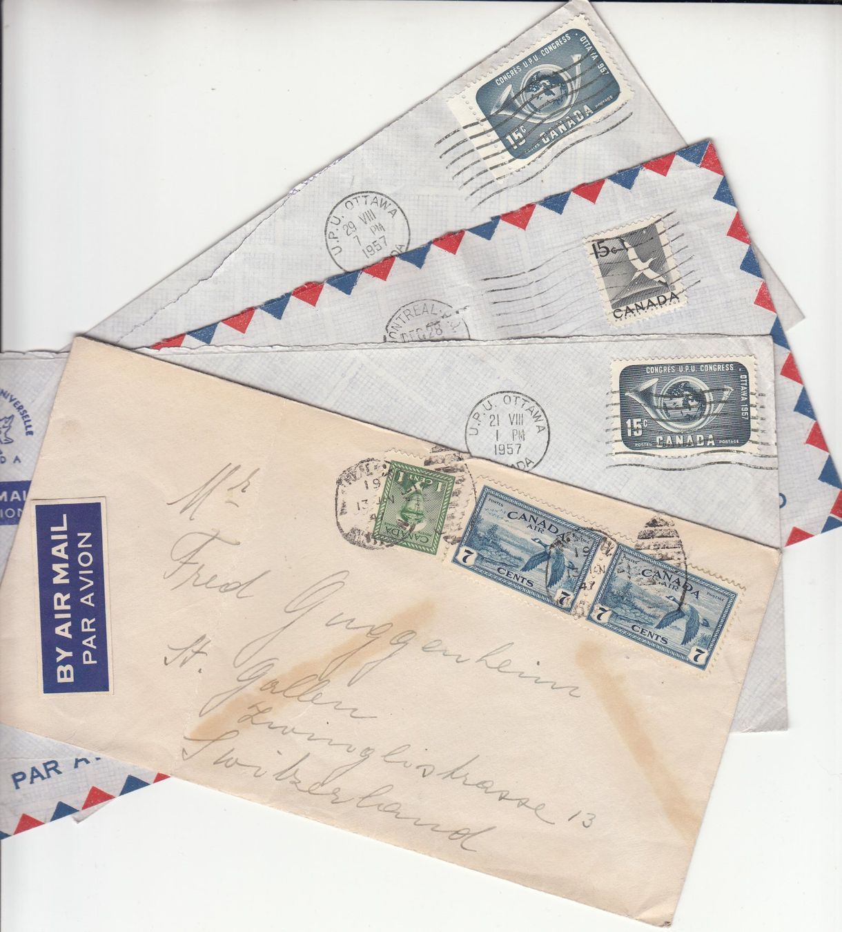 Tutti i francobolli: Kanada - Schweiz 1947 - 1957, 4 Briefe – Usato da Bürglen TG venduto da StampGraf