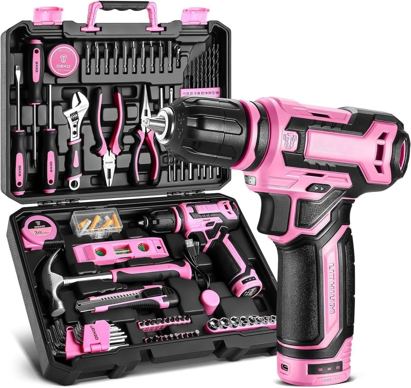 Alle Werkzeuge: Werkzeugkoffer 133-teilig mit 12V Akkuschrauber Rosa – Neu und originalverpackt aus St. Gallen von RestpostenSG